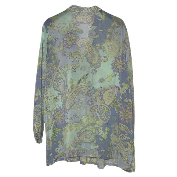 Susan Graver Floral Paisley Pintuck Pleated Sheer Top Sz 2X Pastel Spring - Picture 2 of 8